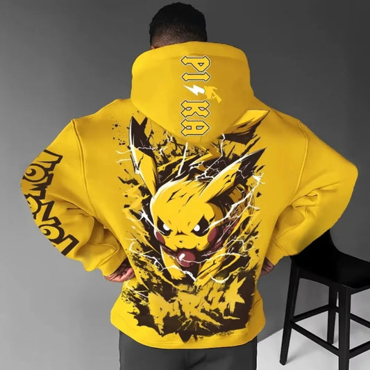 Men's New  Autumn/Winter New Pokémon Game Pikachu Printed Hoodie Men's and Women's  Harajuku Large Size Casual Trend Sweater Top