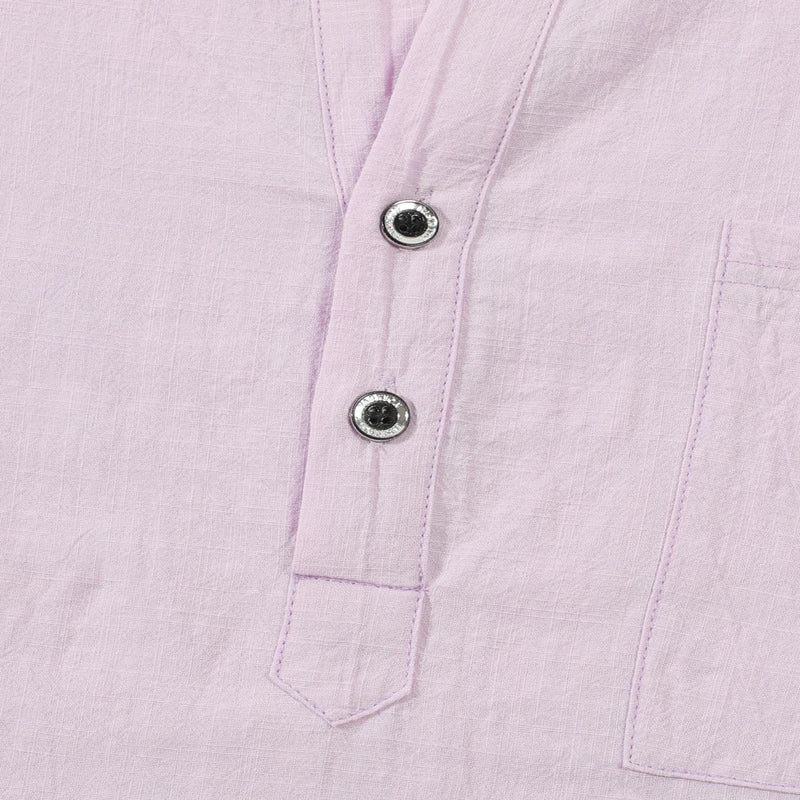 Men Mandarin Collar Long Sleeve Henley Cotton Linen Shirt Chest Pocket Breathable Beach Travel Daily Casual V Neck Top