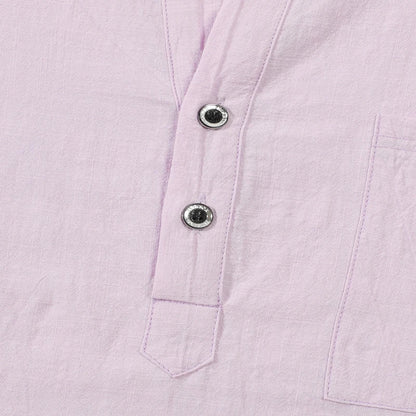 Men Mandarin Collar Long Sleeve Henley Cotton Linen Shirt Chest Pocket Breathable Beach Travel Daily Casual V Neck Top