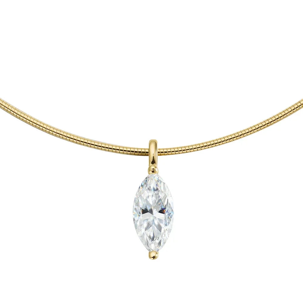 3carat Solitaire Marquise Cut Moissanite Collar Necklace for Women Sparkling Diamond Pendant Omega Neck Chain with Certificate