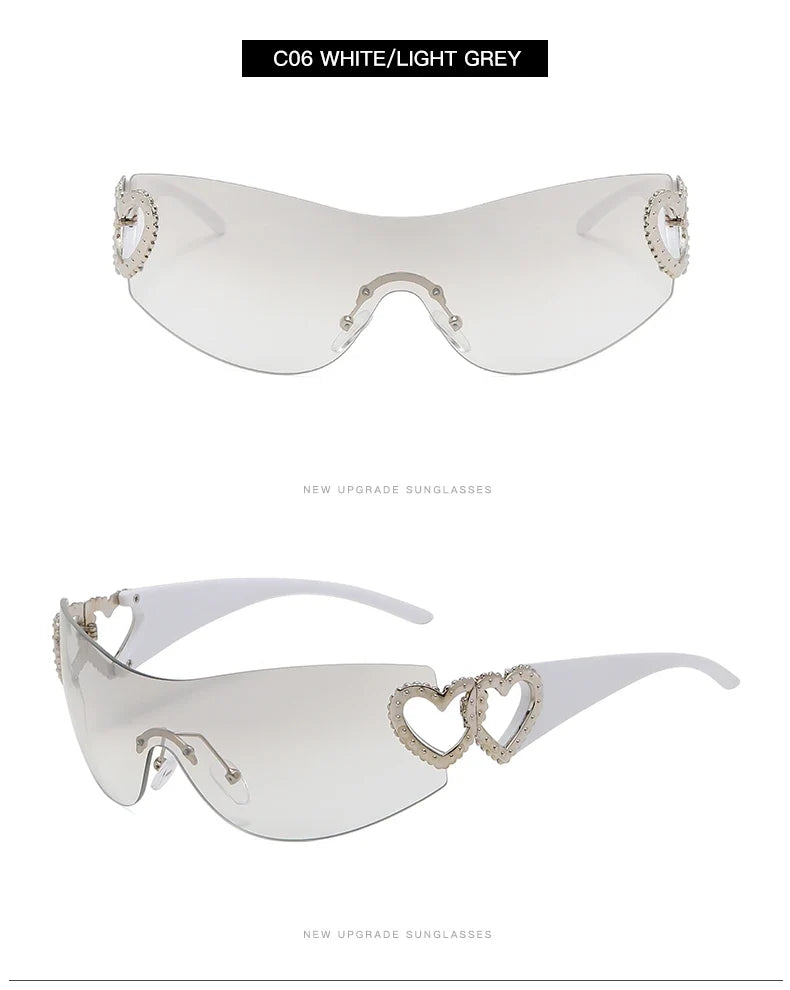 Cycling Rimless Y2K Sunglasses Women Trendy Gradient 2000'S Wrap Around Sun Glasses Punk One Piece Goggles Oversized Shades