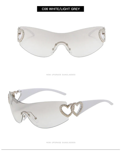 Cycling Rimless Y2K Sunglasses Women Trendy Gradient 2000'S Wrap Around Sun Glasses Punk One Piece Goggles Oversized Shades