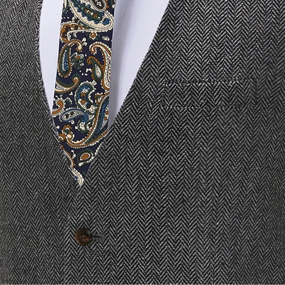 Men's Suit Vest V Neck Wool Herringbone Tweed Casual Waistcoat Formal Business Vest Groomman For Green/Black/Brown/Coffee