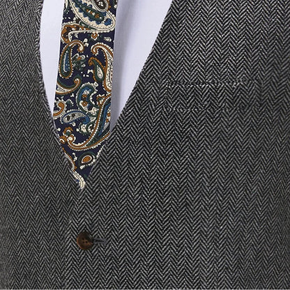 Men's Suit Vest V Neck Wool Herringbone Tweed Casual Waistcoat Formal Business Vest Groomman For Green/Black/Brown/Coffee