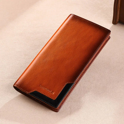 Wallet men's genuine leather new wallet long card bag storage silver foreskin clip hand-held bag gift