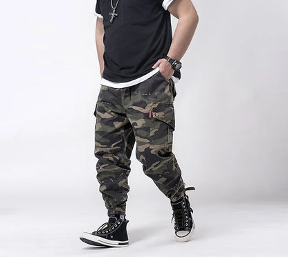 Big Size Men's Cargo Pant Elastic Waist Cotton Jogger Trouser Male Camouflage Loose Spring Pocket Extra Large Plus Baggy Hip Hop