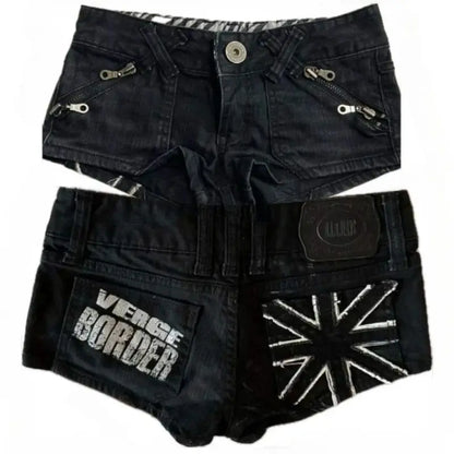 2026 New Gothic Retro Blue Washed Shorts Women's Harajuku Pocket Low Waist Shorts Sexy Hot Girl Denim Shorts