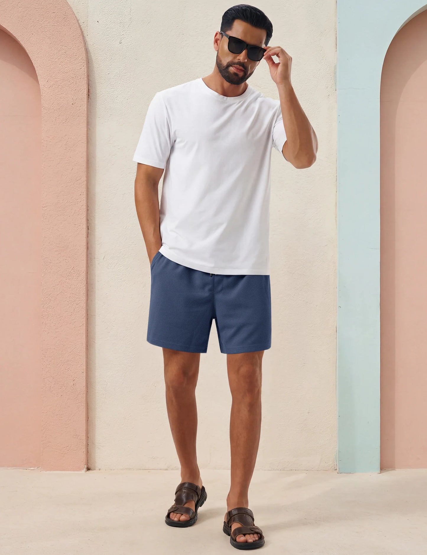 Men's Casual Waflle Shorts Knit 5'' Elastic Waist Drawstring Summer Beach Shorts Lightweight Breathable Streetwear 2026