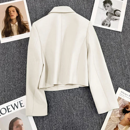 Lucyever Cropped Blazer Jacket Women Korean Fashion Double-Breasted Suit Coat 2024 Autumn New Casual Simple Office Lady Blazers