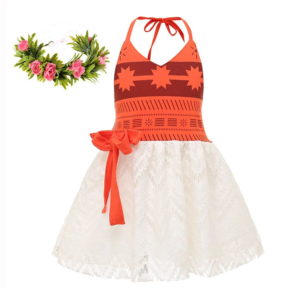 Halloween Moana Halter Dress for Girl Cosplay Moana Princess Costume Hawaii Toddler Vaiana Cute Sundress Two Piece Costume Set