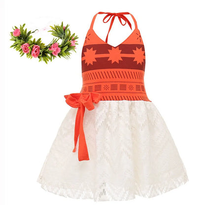 Halloween Moana Halter Dress for Girl Cosplay Moana Princess Costume Hawaii Toddler Vaiana Cute Sundress Two Piece Costume Set