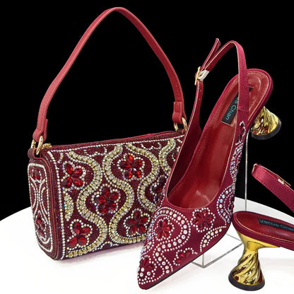 2024 Elegant Rhinestone Pointed-Toe Pumps With Matching Bag Set Large Capacity Bag for Women's Party High Heels