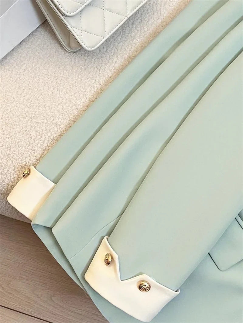 Mint Green Women Blazers 2025 Spring New Jackets Single Breasted Unique Cuff Design Notched Casual Suit Jacket Fashion Lady Coat