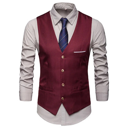 V Neck  Polyester  Simple Style Single Breasted Slim Fit Men's Waistcoat Wedding Vest Business For Wedding