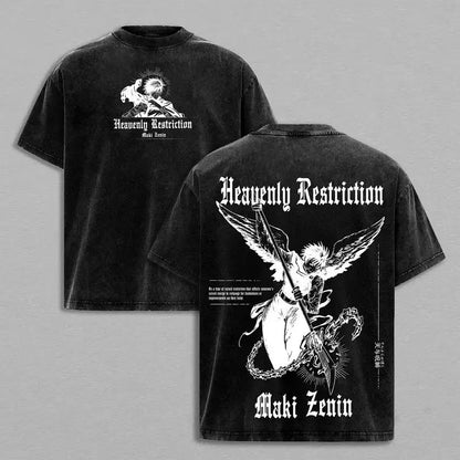 Zenin Maki Print T-shirt Jujutsu Kaisen Anime Clothing Men Women Cotton Tshirts Vintage Washed Tee Harajuku Oversized T Shirt