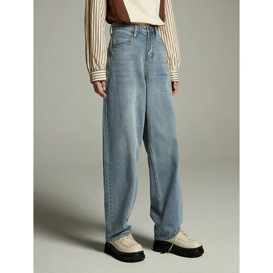 Women Jeans 2023 Autumn High Waist Straight Loose Trousers Fashion Casual Versatile Simple Basic Light Blue Pants