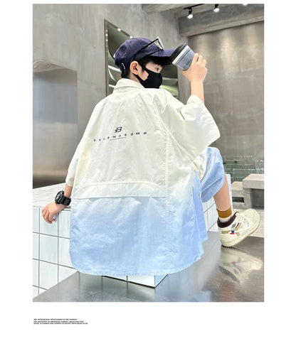 Fashion Kids Clothing Set Shirt Shorts Summer Suit for Teenage Boy Loose Casual Gradient Color Clothes Set Child Luxury Outfit