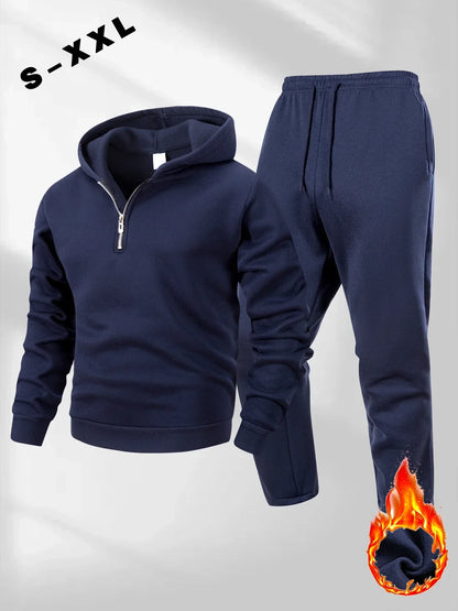 Men's Half Zipper Hoodie Pants Set Autumn Winter Solid Color Sweatshirt Pants Suit Fashion Casual Sports Set S-2XL Tracksuit
