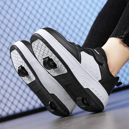 Ultra-Light Leathe Two Wheels Children's Sport Roller Skate Shoes for Kids Boys Girls Walking Running Sneakers Outdoor for Women