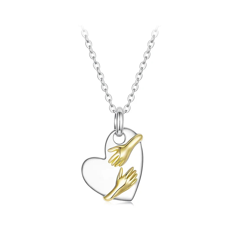 925 Sterling Silver Two-tones Hug Necklace Heart Pendant Chain Necklace for Women Mother's Day Gift Guard Jewelry