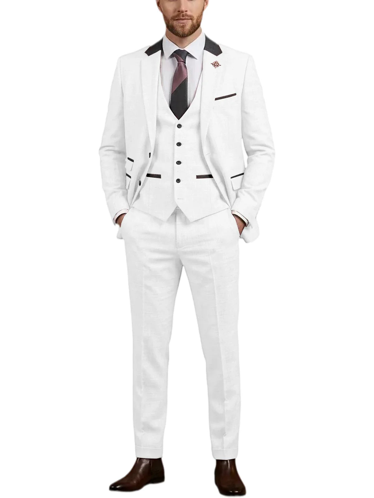 Men's Linen 3 Piece Suit Notch Lapel 2 Buttons Slim Fit Blazer Vest Pants Set Breathable Lightweight For Groom Business Casual