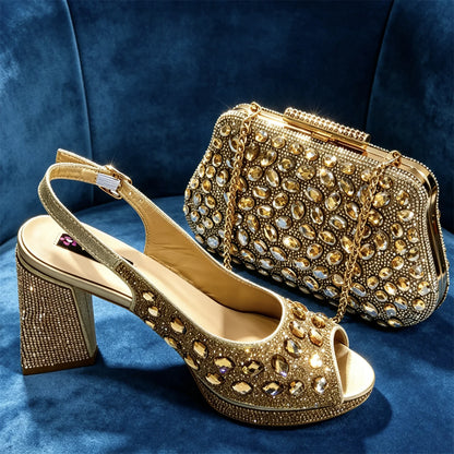 2026 Chic Fuchsia Peep Toe Heels with Sparkling Diamond Accents - Italian Designed Matching Pump and Bag Set for Stunning Party