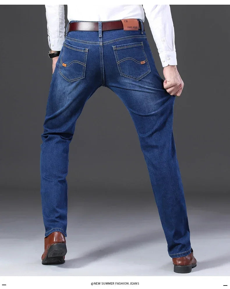 Classic Black Men's Jeans Straight Leg Baggy Plus Size Pants Wear Comfortable Dark Pants Thin Pants for Dad Gift Dad Pants