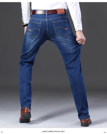 Classic Black Men's Jeans Straight Leg Baggy Plus Size Pants Wear Comfortable Dark Pants Thin Pants for Dad Gift Dad Pants
