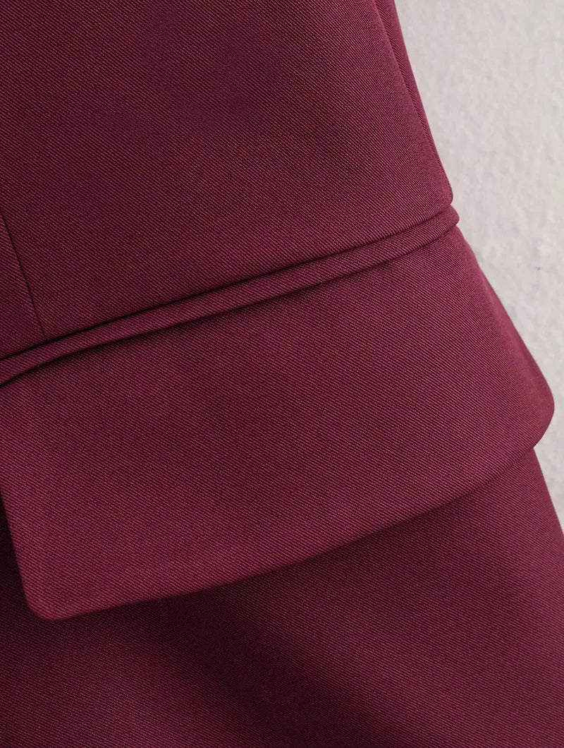 Vintage Wine Red Blazer Jacket Women Fashion Double-Breasted Long Sleeve Suit Jackets Female 2026 New Spring Lapel Office Coat
