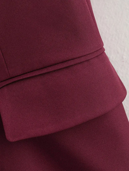 Vintage Wine Red Blazer Jacket Women Fashion Double-Breasted Long Sleeve Suit Jackets Female 2026 New Spring Lapel Office Coat