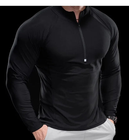 2024 New Men Sports T-shirt Gym Fitness Tops Running Training Clothes Autumn Round Neck Quick-drying Breathable Long Sleeves