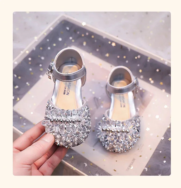 Girls Half Sandals Shiny Crystal Ins Trendy 2025 Summer New Kids Dance Shoes Non-slip Soft Sole Children Princess Shoes Sweet