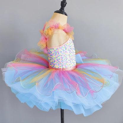 Kids Girls Ballet Dress Rainbow Color Dance Tutu Gymnastics Leotard Ballerina Dancewear Children Modern Performing Costume