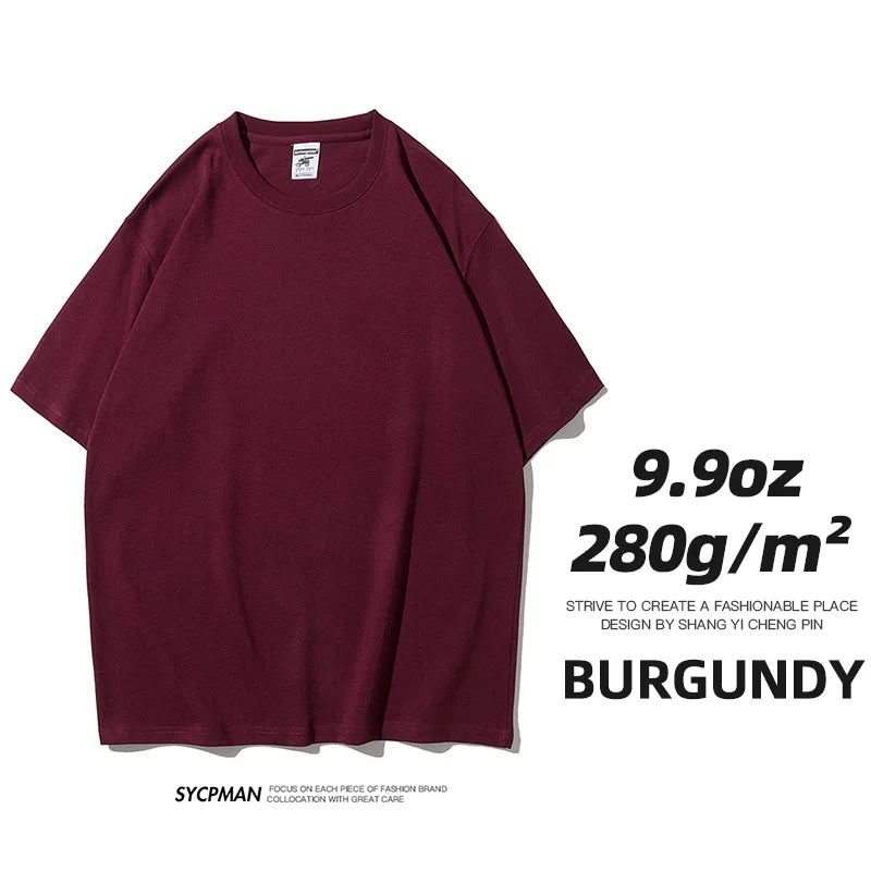 Men's Oversized T-Shirt 9.9oz 280 Grams Heavy High Quality Short Sleeve Cotton Tee Solid Color Unisex Streetwear