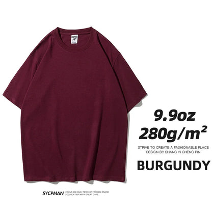 Men's Oversized T-Shirt 9.9oz 280 Grams Heavy High Quality Short Sleeve Cotton Tee Solid Color Unisex Streetwear