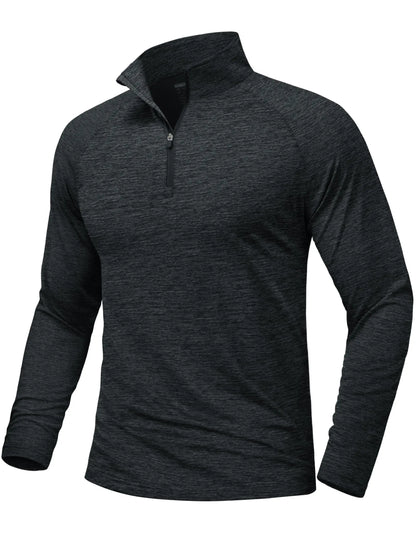 Mens Sun Protection UPF 50+ Long Sleeve Shirt Quarter Zip Pullover Quick Dry Lightweight Fishing Running Rash Guard