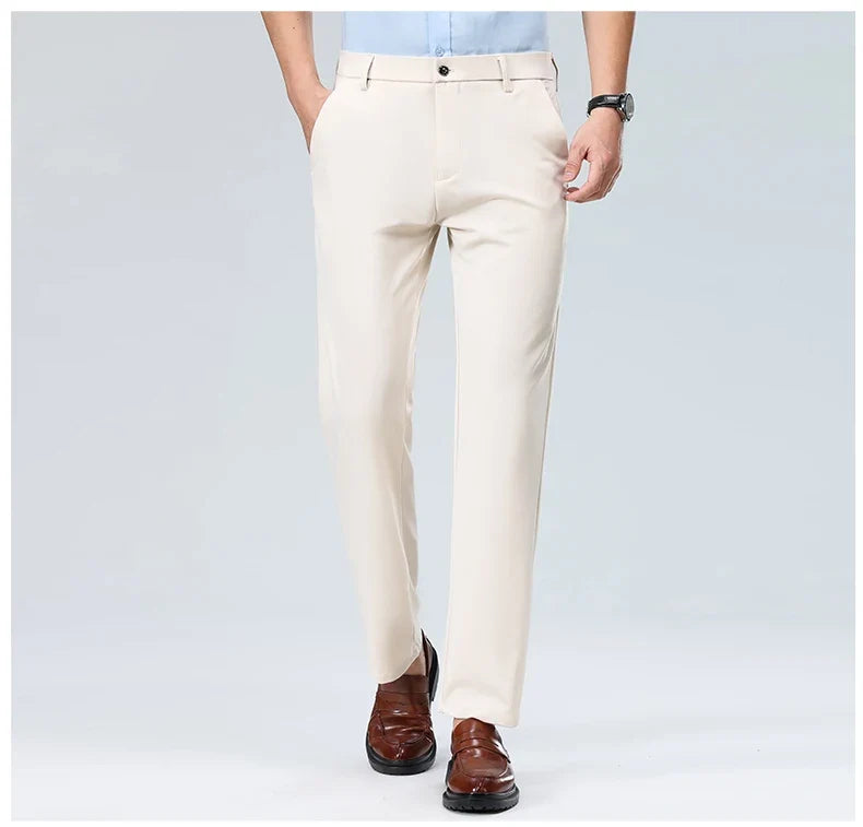 Men Suit Pants Light Thin Elastic Slim Fit Dress Pants Business Solid Casual Straight Leg Trouser Men Clothing Oversize 29-42