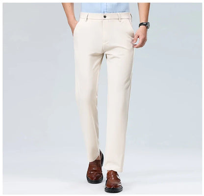 Men Suit Pants Light Thin Elastic Slim Fit Dress Pants Business Solid Casual Straight Leg Trouser Men Clothing Oversize 29-42