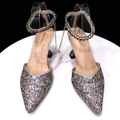 2023 Italian Design Luxury Women's Shoes And Bag Set, Full Diamond Decoration Metal Closure Bag