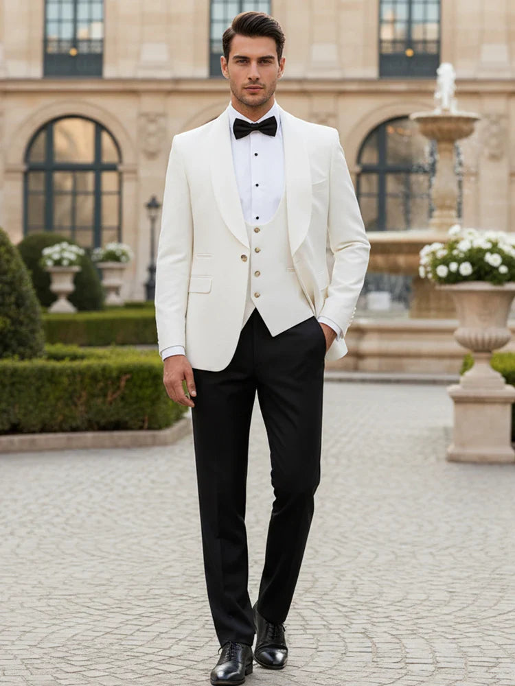 High Quality White Elegant Evening Gown Tuxedo Prom Man Suit Party Dress Slim Fit Casual Suit Wedding Three-Piece