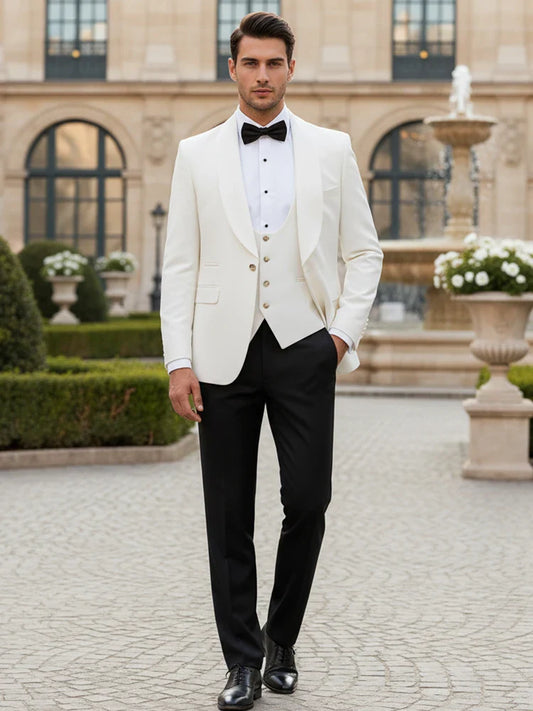 High Quality White Elegant Evening Gown Tuxedo Prom Man Suit Party Dress Slim Fit Casual Suit Wedding Three-Piece