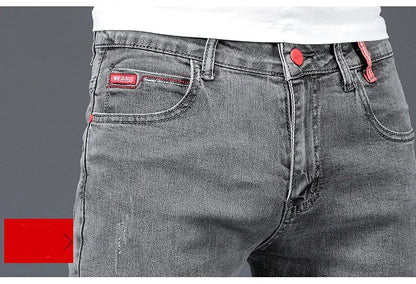 2025 New Men's Cotton Business Casual Skinny Jeans Trendy Fashionable Stretch Straight Slim Denim Trousers Male Blue Grey