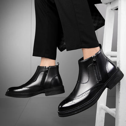 Male Winter Shoes Plush Warm Shoes Fashion Zipper Men's Basic Boots British Style Business Shoes Genuine Leather Chelsea Boots