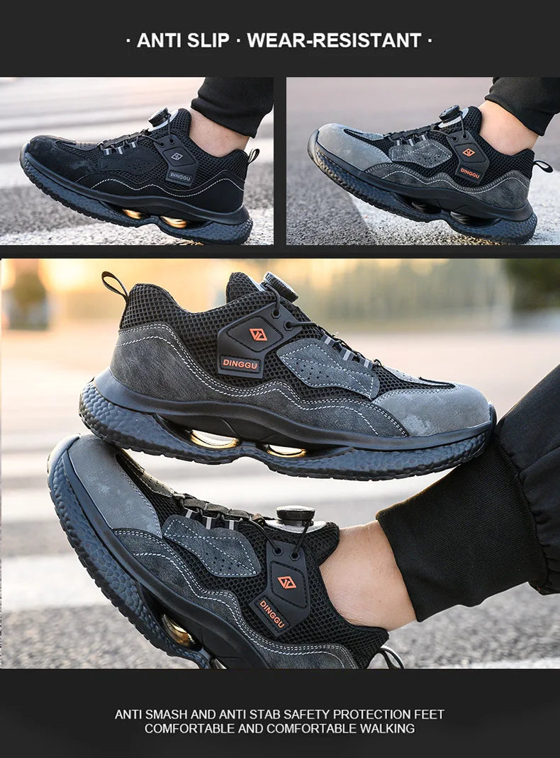Rotary Buckle Work Sneakers Protective Shoes Safety Industrial Puncture-Proof Anti-smash Steel Toe Shoes