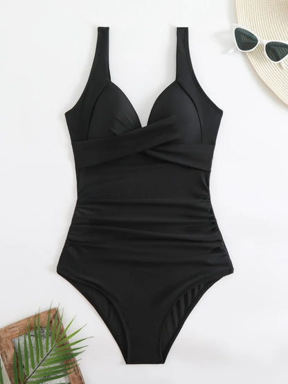 2026 Plain Ruched Swimsuit Women One Piece Solid Swimwear Female Beachwear Bathers Bathing Swimming Swim Bodysuit Summer