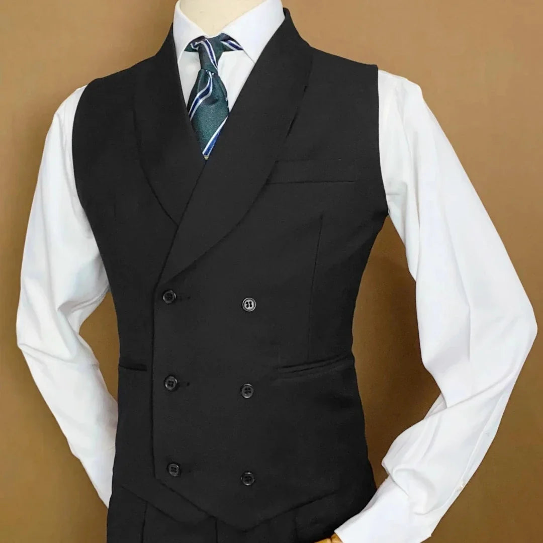 Men Vest Black With Lapel Solid Double Breasted Waistcoat For Wedding Business Party Work Office Casual Daily Men Suit Vest