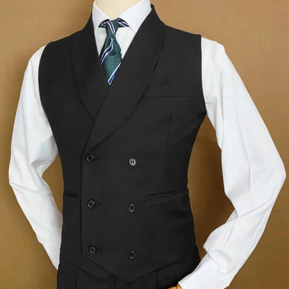 Men Vest Black With Lapel Solid Double Breasted Waistcoat For Wedding Business Party Work Office Casual Daily Men Suit Vest