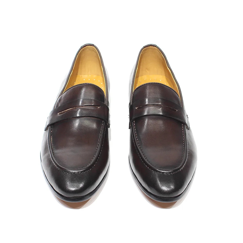 Mens Penny Loafers Leather Shoes Genuine Leather Elegant Wedding Party Casual Dress Shoes Brown Black Shoes for Men
