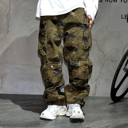 High Quality Vintage Multi-Pocket Camo Cargo Pants Mens Clothing High-End Fabric Tactical Baggy Pants Thick Casual Work Trousers