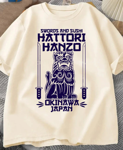 Hattori Hanzo RED Swords and Sushi Kill Bill Okinawa Japan tarantino T-Shirt Crew Neck Short Sleeves Loose Fashion Streetwear